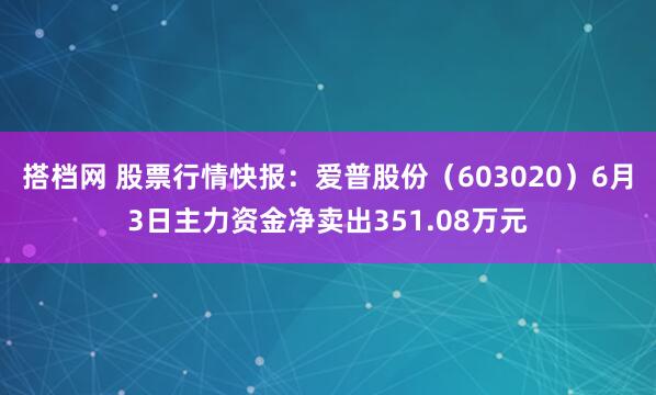 搭档网 股票行情快报：爱普股份（603020）6月3日主力资金净卖出351.08万元