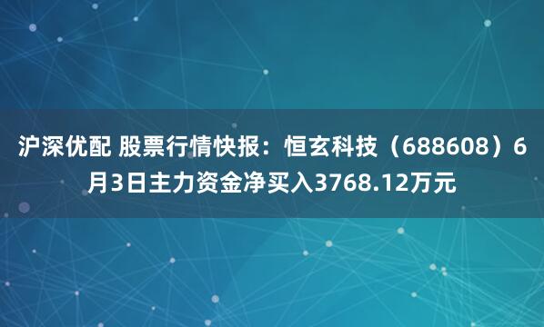 沪深优配 股票行情快报：恒玄科技（688608）6月3日主力资金净买入3768.12万元